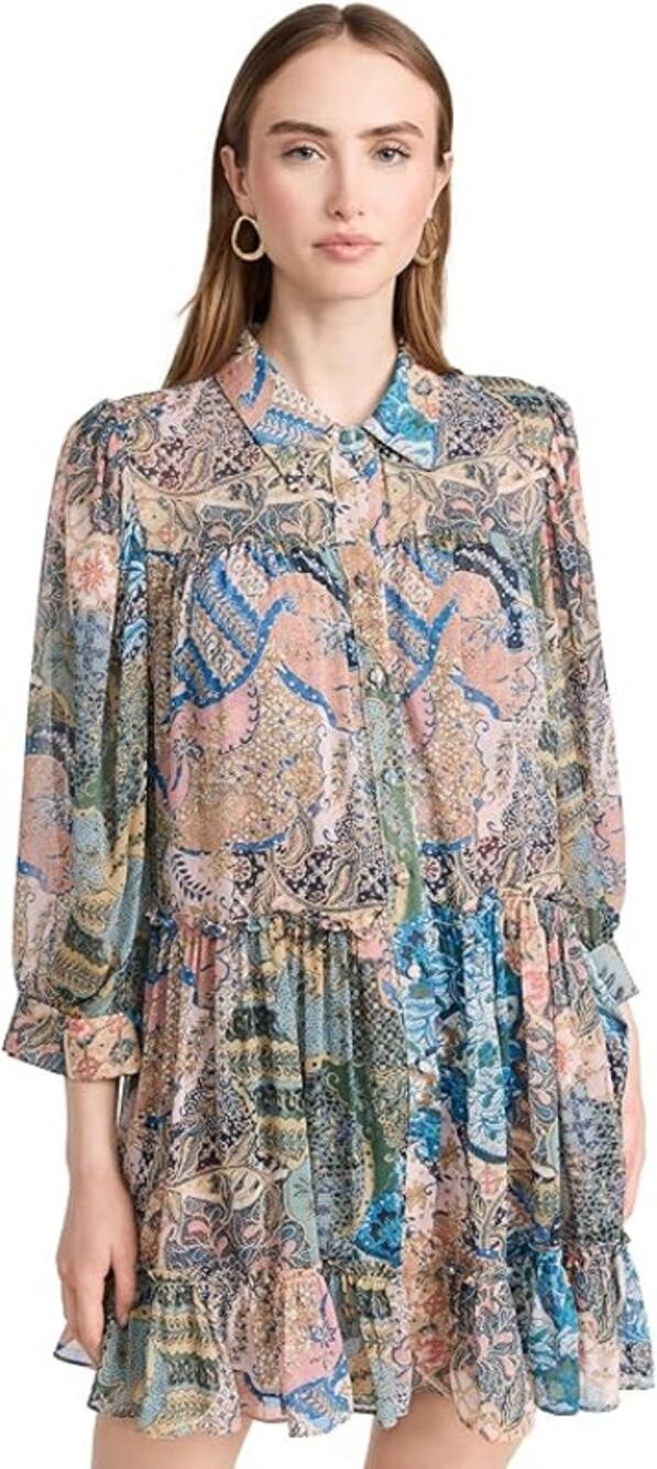 MISA Los Angeles Mita Bohemian Patchwork Printed Shirtdress Batik Small NWT $380
